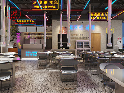 工业风韩式烤肉店模型3d模型