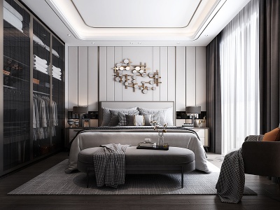 卧室床组合床头柜衣柜模型3d模型