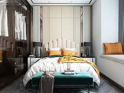 卧室双人床床头柜模型3d模型