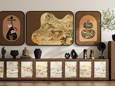 新中式古风装饰画边柜模型
