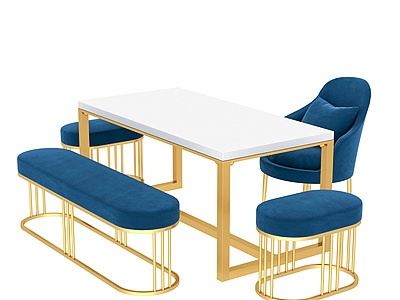 新中式铁艺桌椅组合模型