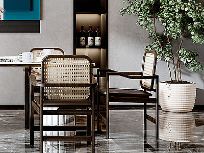 3d餐厅椅子桌椅吊灯酒柜模型