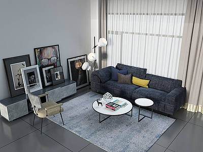简约客厅沙发电视模型3d模型