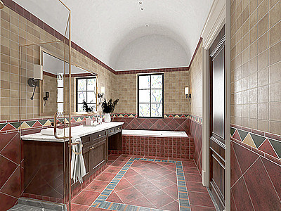 美式卫生间浴室柜浴缸模型3d模型