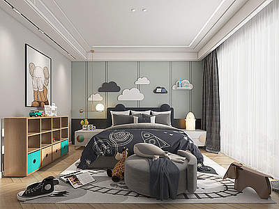 现代卧室男孩房模型3d模型