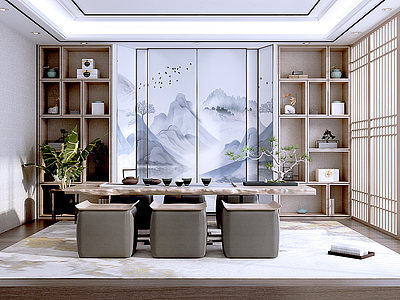 新中式茶室模型