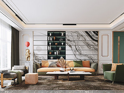 客厅沙发茶几组合饰品模型3d模型