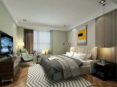 北欧卧室床模型3d模型