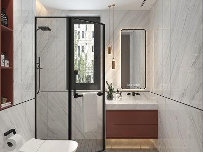 3d卫生间浴室吊灯镜子模型