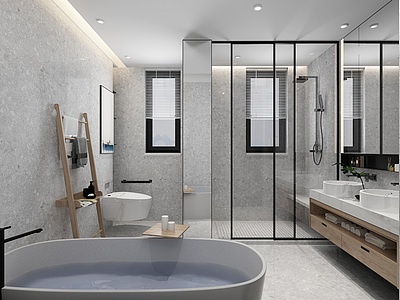 3d北欧卫生间浴室挂画镜子模型