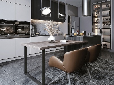 开放式厨房岛台椅子模型3d模型