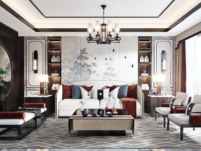 3d新中式客厅沙发模型