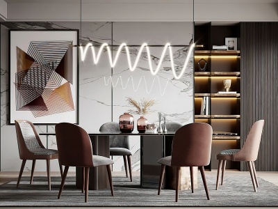 现代餐厅餐桌椅组合模型3d模型