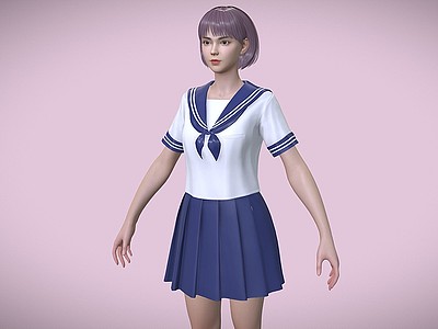 日式美少女站姿女生3d模型