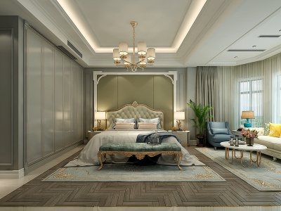 美式卧室床沙发模型3d模型