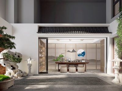 新中式别墅茶室中庭庭院模型3d模型