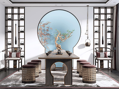 3d新中式休闲娱乐室茶室模型