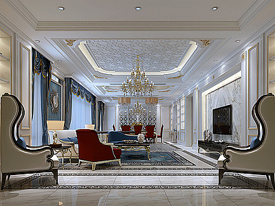 3d法式客厅沙发茶几模型
