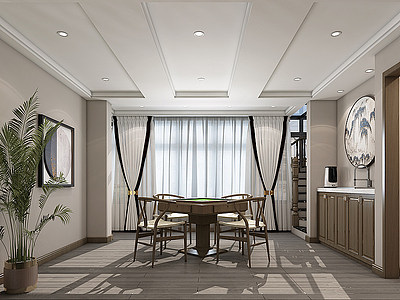 3d新中式客厅茶室模型