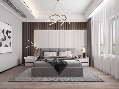3d北欧风格卧室窗帘装饰画模型
