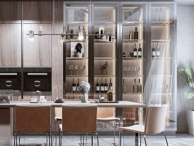 3d厨房餐厅橱柜酒柜模型