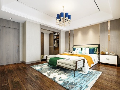 3d新中式卧室床具模型