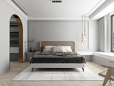 3d北欧卧室吊灯地毯模型