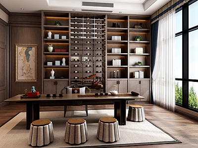 中式书房茶台茶室模型3d模型
