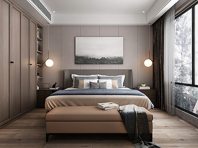 3d卧室床品模型