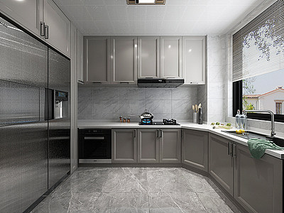 3d厨房橱柜冰箱模型