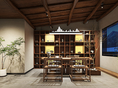 新中式休息娱乐室茶室茶台模型3d模型