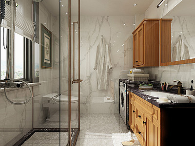 3d美式卫生间浴室镜子浴室柜模型