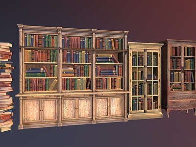 复古书柜复古家具古籍模型3d模型