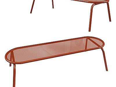 现代金属橙红凳3d模型