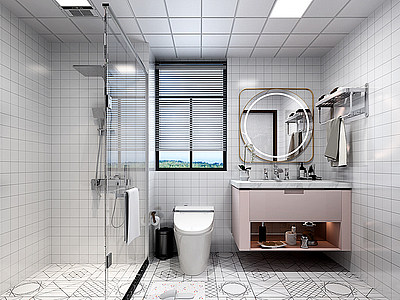 北欧卫生间小白砖洗手台模型3d模型
