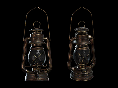 复古手提灯怀旧灯具煤油灯3d模型