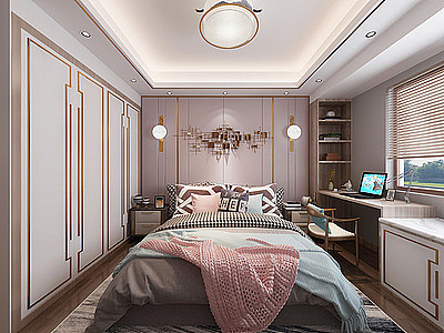 新中式卧室吊灯墙饰模型3d模型