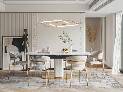 餐厅餐桌椅灯模型