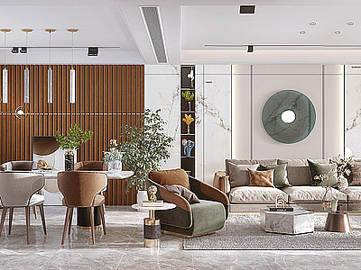 3d现代客餐厅沙发茶几组合模型