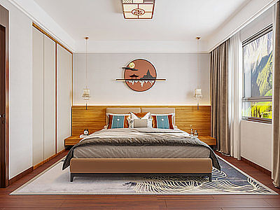 新中式家居卧室模型