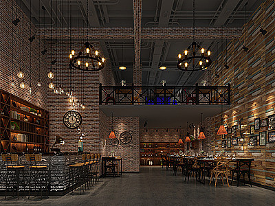 工业餐厅酒吧模型