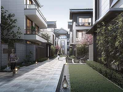 新中式独栋别墅外观模型3d模型