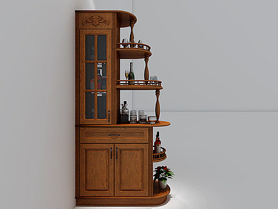 3d美式实木酒柜模型