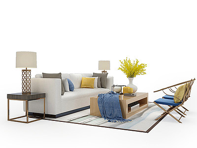 新中式沙发组合模型3d模型
