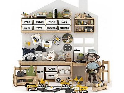 3d儿童玩具储物柜模型