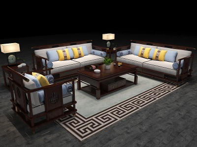3d新中式沙发模型
