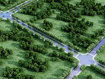 3d道路设施鸟瞰规划模型