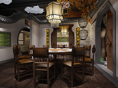 3d中式餐厅包厢模型