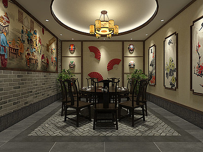 3d中式餐厅包间模型