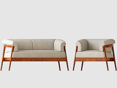 3d双人沙发单人沙发组合模型